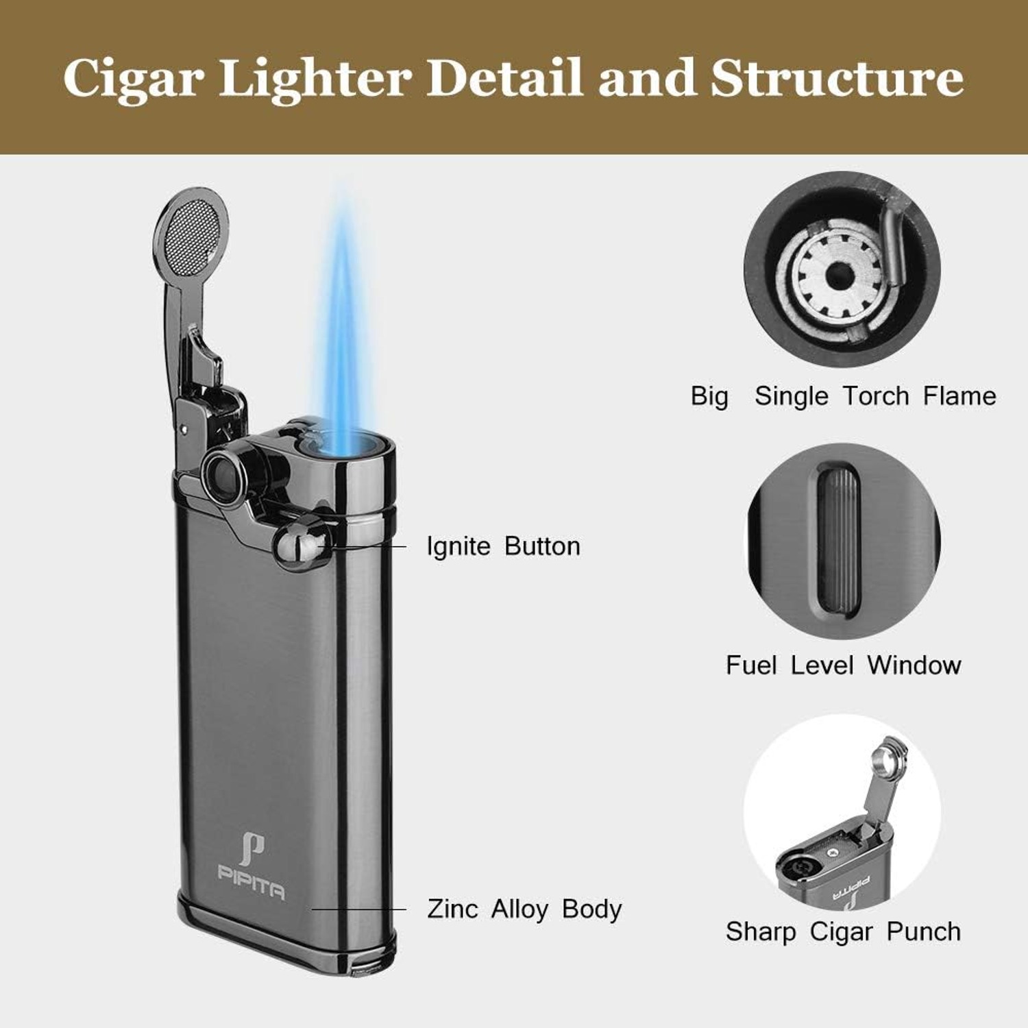 PIPITA Refillable Single Flame Torch Lighter: image 3