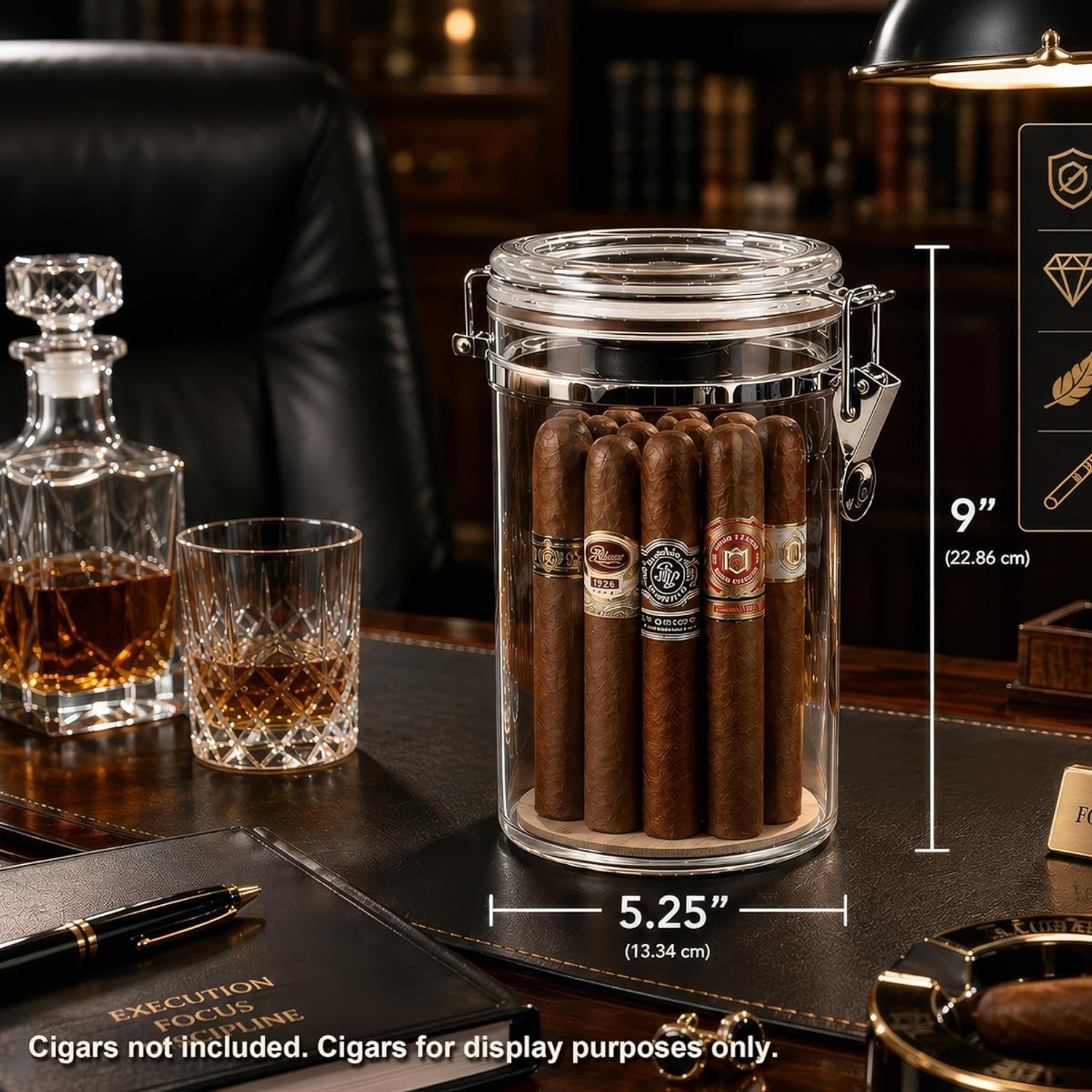 Acrylic Cigar Humidor Jar (2-Pack) with Spanish Cedar Base and Humidifier: image 2