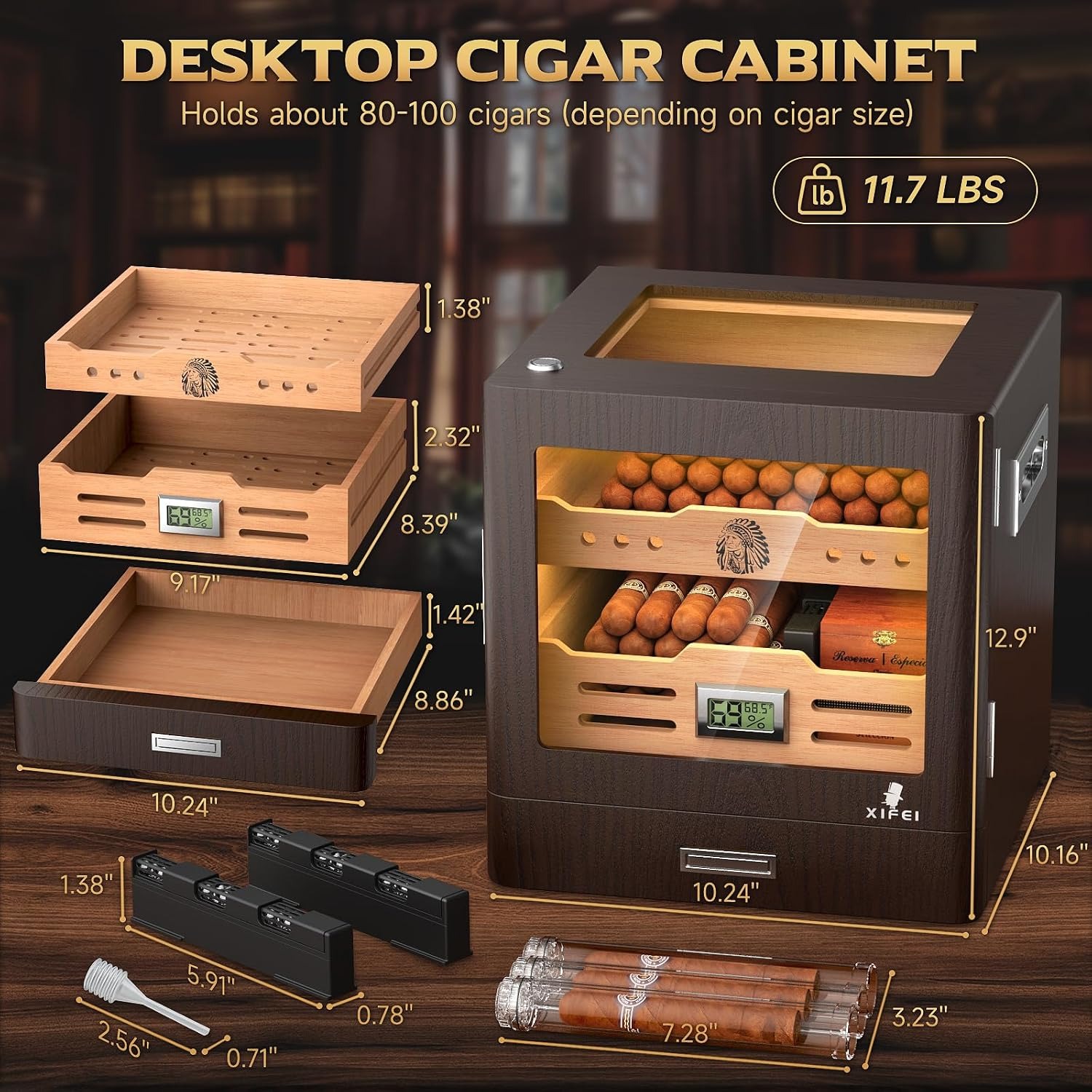 XIFEI Cabinet Humidor with LED Lighting and Glass Door: image 2