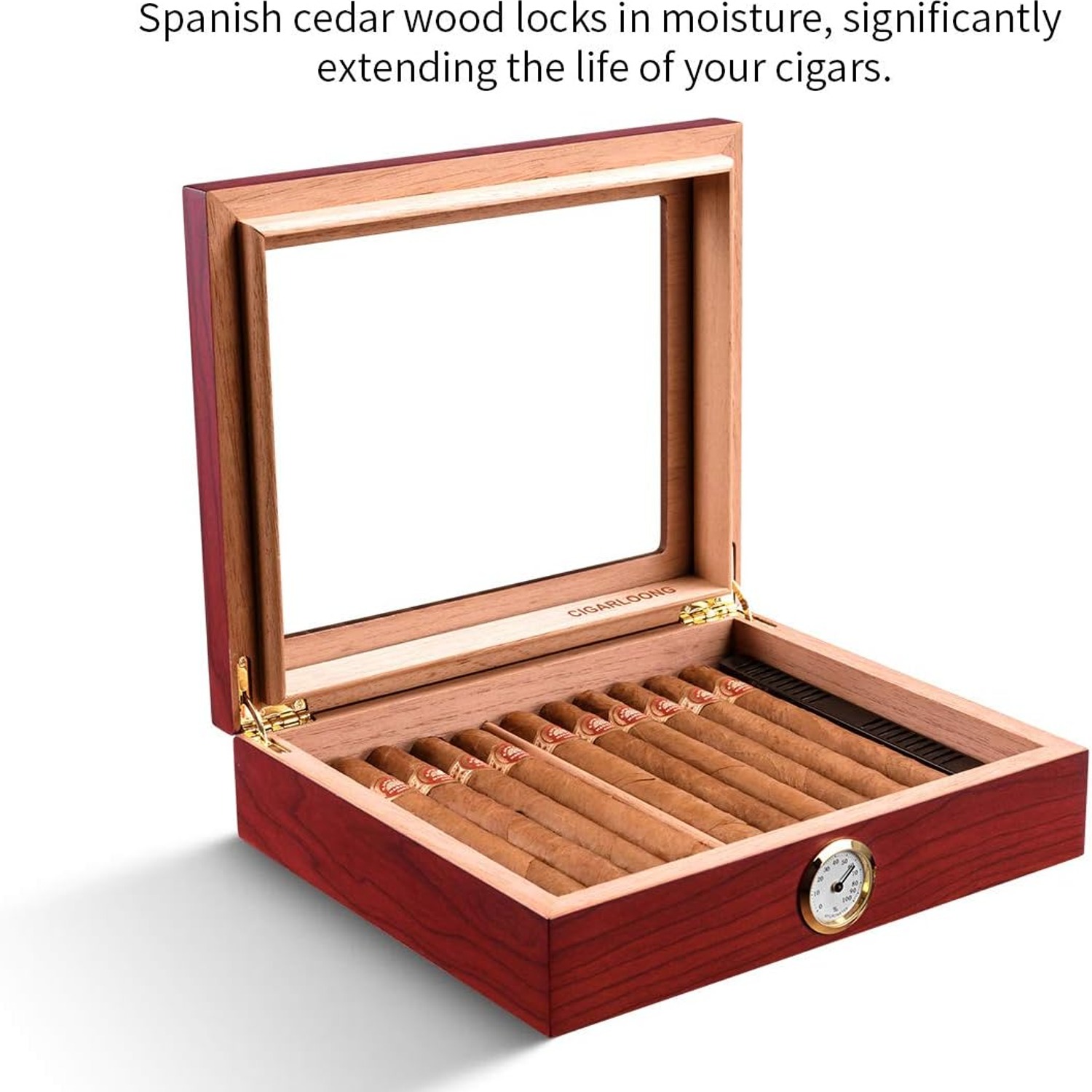 Spanish Cedar Desktop Humidor with Hygrometer: image 2