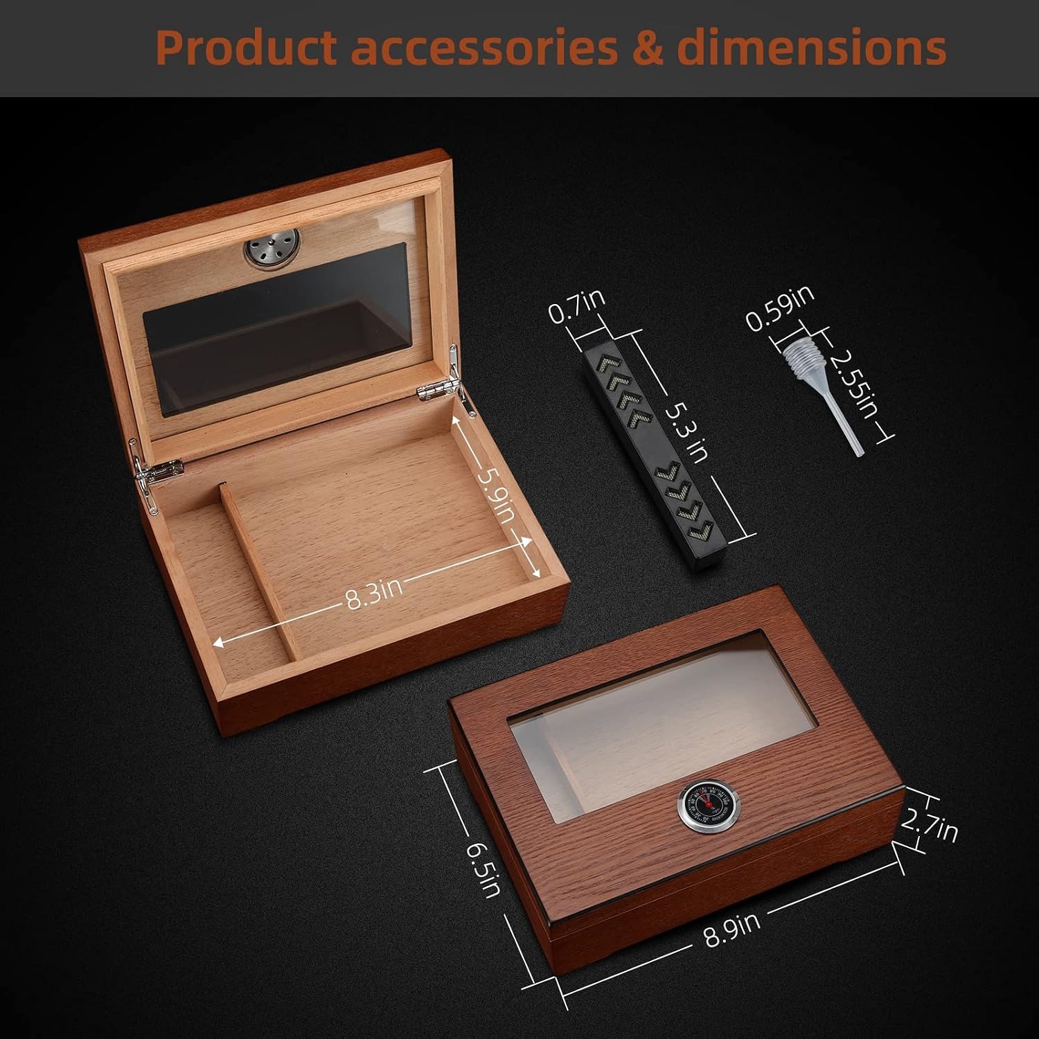 Glass Top Cedar Cigar Humidor with Hygrometer: image 4