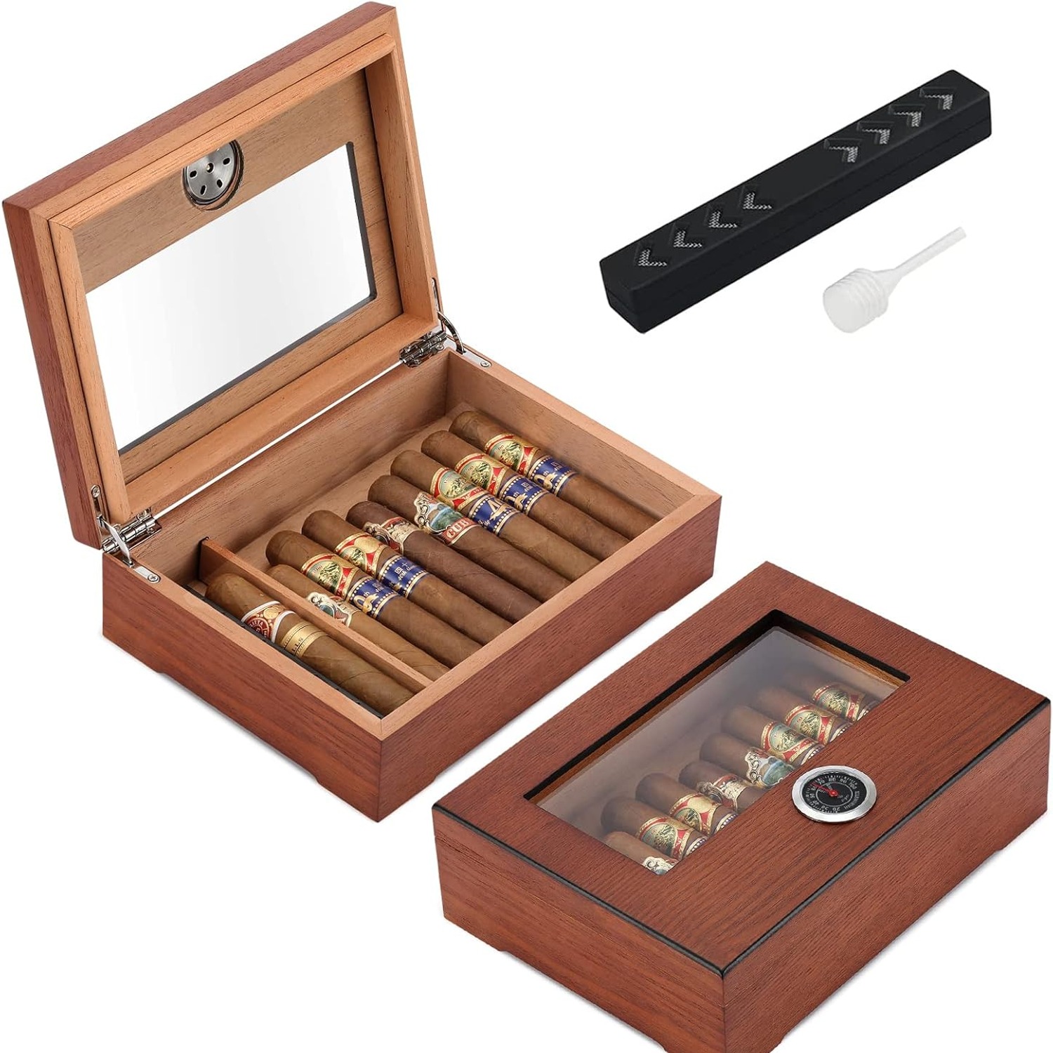 Glass Top Cedar Cigar Humidor with Hygrometer
